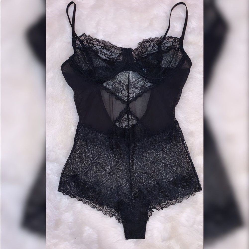 Black lace lingerie body suit